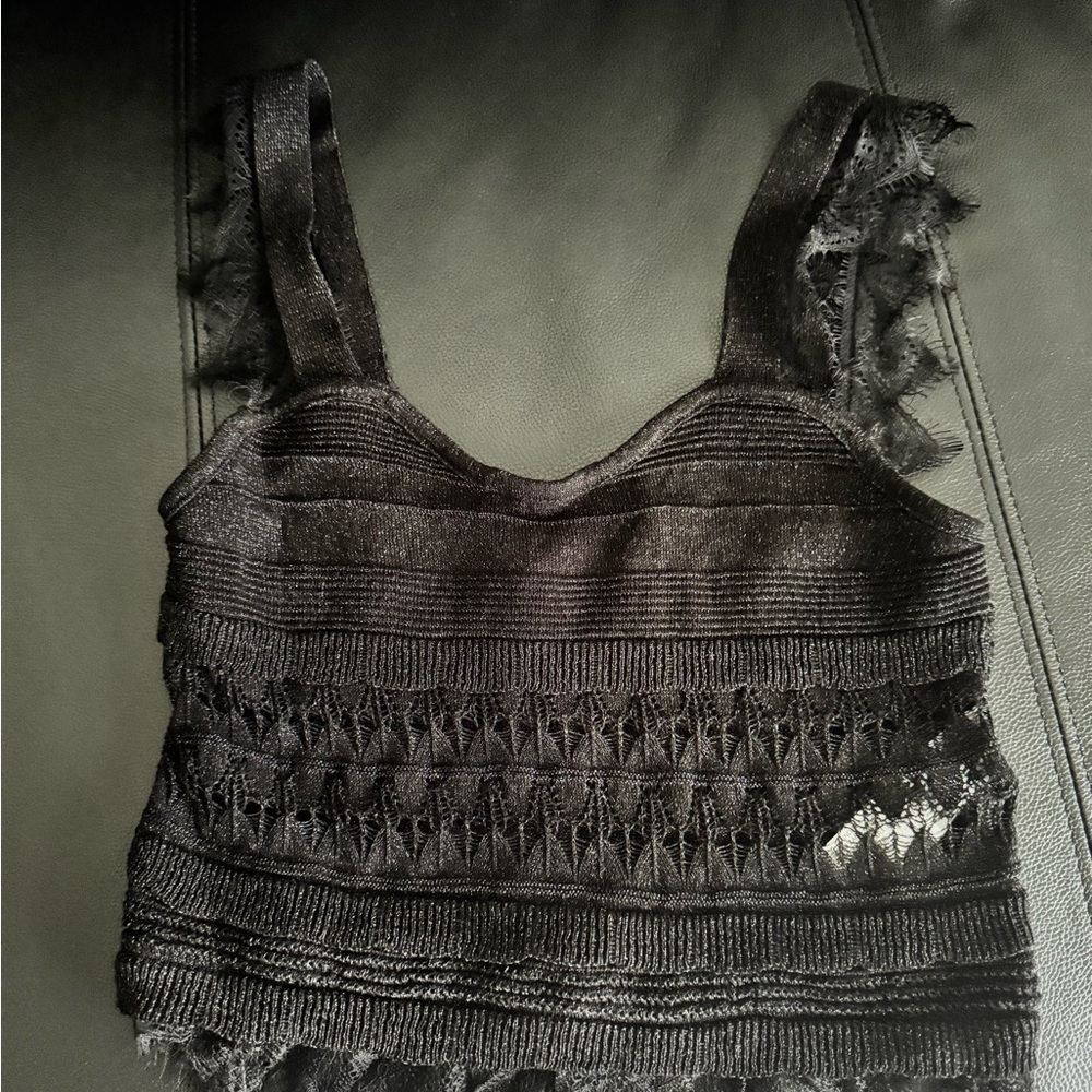 Zara Black Textured Lace Tank Top